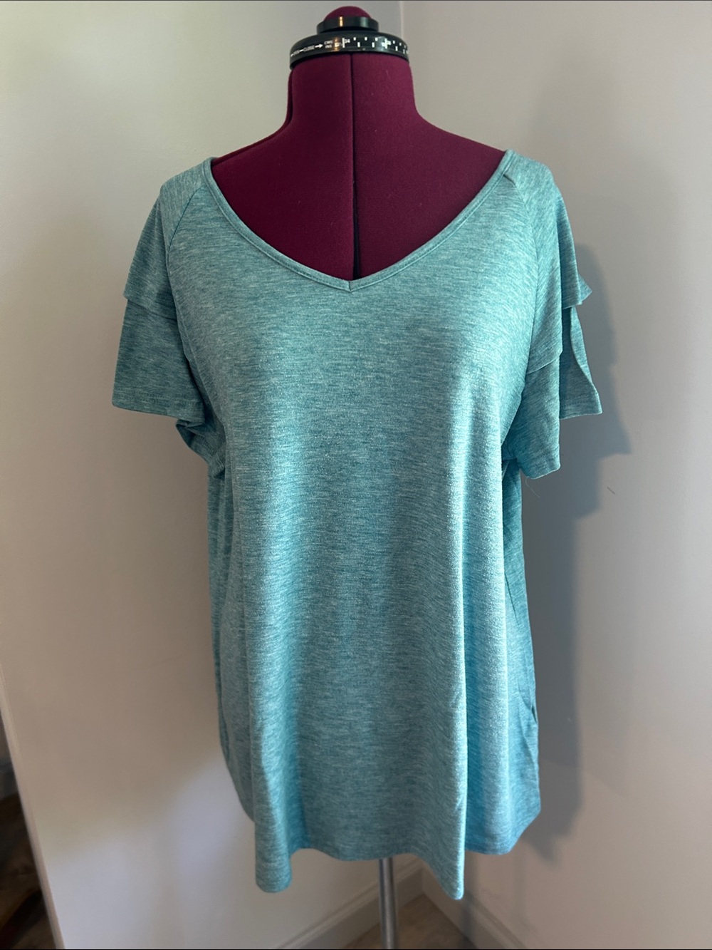 Women’s Teal V-Neck Flutter Sleeve Top